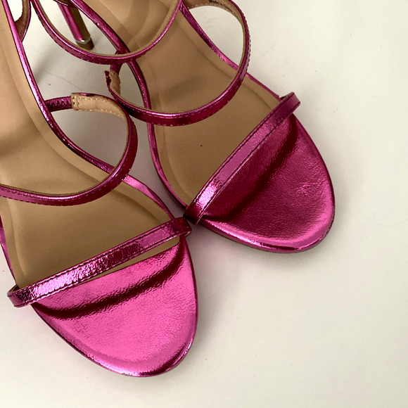Ted Baker Sophia Pink Metallic Strappy Leather Sandal Wraparound Open Toe 9.5 - Picture 3 of 7